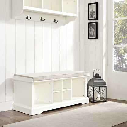 Crosley Furniture Brennan Entryway Storage Bench with Bins and a Shoe Rack Organizer, White