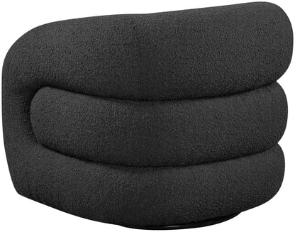 Meridian Furniture 473Black Roxbury Collection Modern | Contemporary Upholstered Swivel Accent Chair with Rich Black Boucle, Tufted Curved Back, Swivel Accent Chair, 33" W x 29.5" D x 28" H, Black