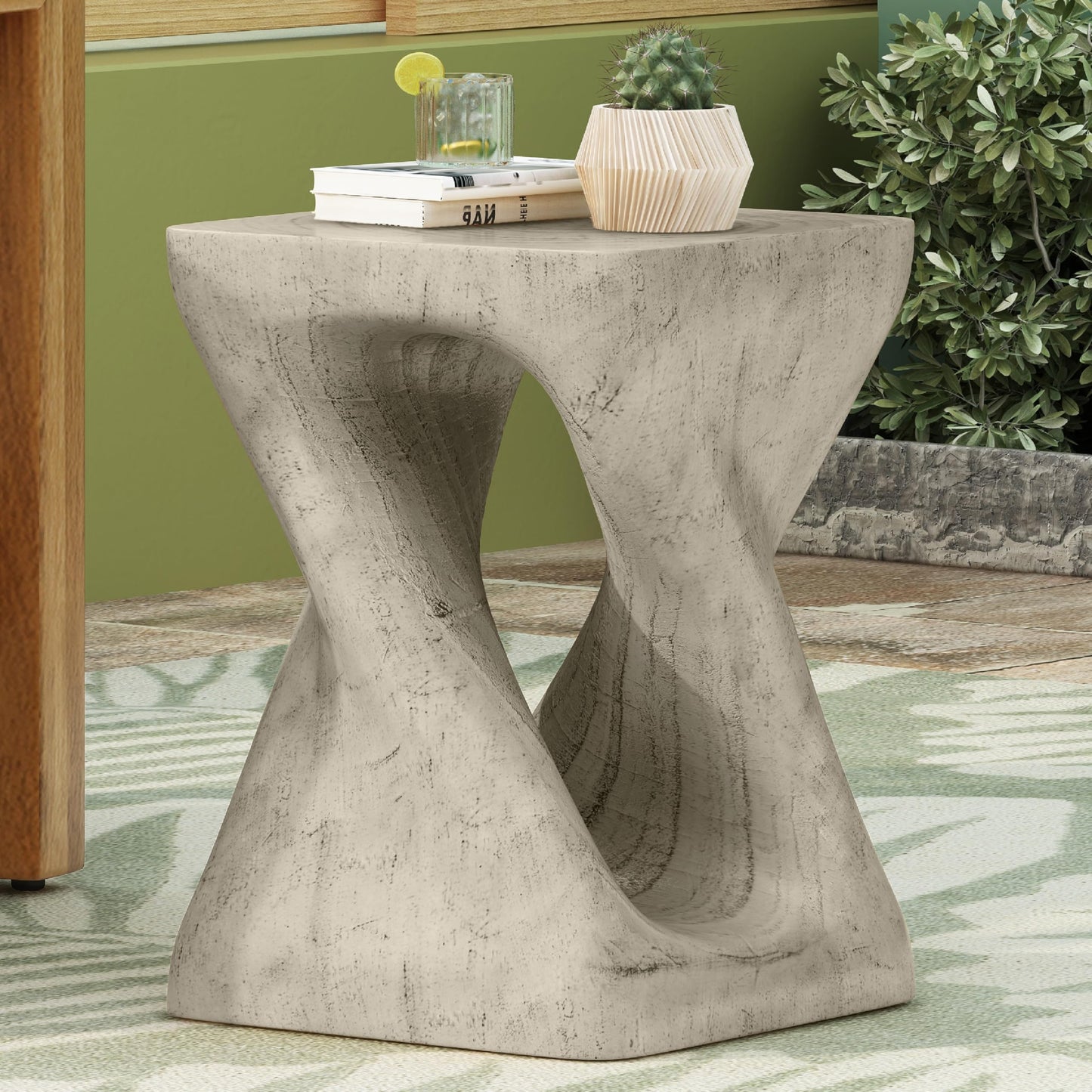 Merax Twist Shape MGO Accent Side Table Set, Unique Modern End Table with Wide Pedestal & Tabletop, Small Drink Tables for Living Room, Bedroom Night Stand Bedside Table, No Assembly Required, Grey