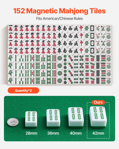 VEVOR Automatic Mahjong Table with Wheels, 2 Sets of 42 mm Tiles (152 Pcs), Roller Coaster Style Mahjong-Table, Foldable and Automatic Shuffler, for Home, Outdoor Leisure & Gifts for Mahjong Players
