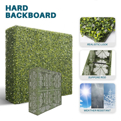 COARBOR 54" x 72" x 6" Artificial Boxwood Hedge Wall Milan with White Flowers Interior Divider Privacy Fence Faux Greenery Backdrop for Home Decor, Party Decor, Backyard Balcony Deck