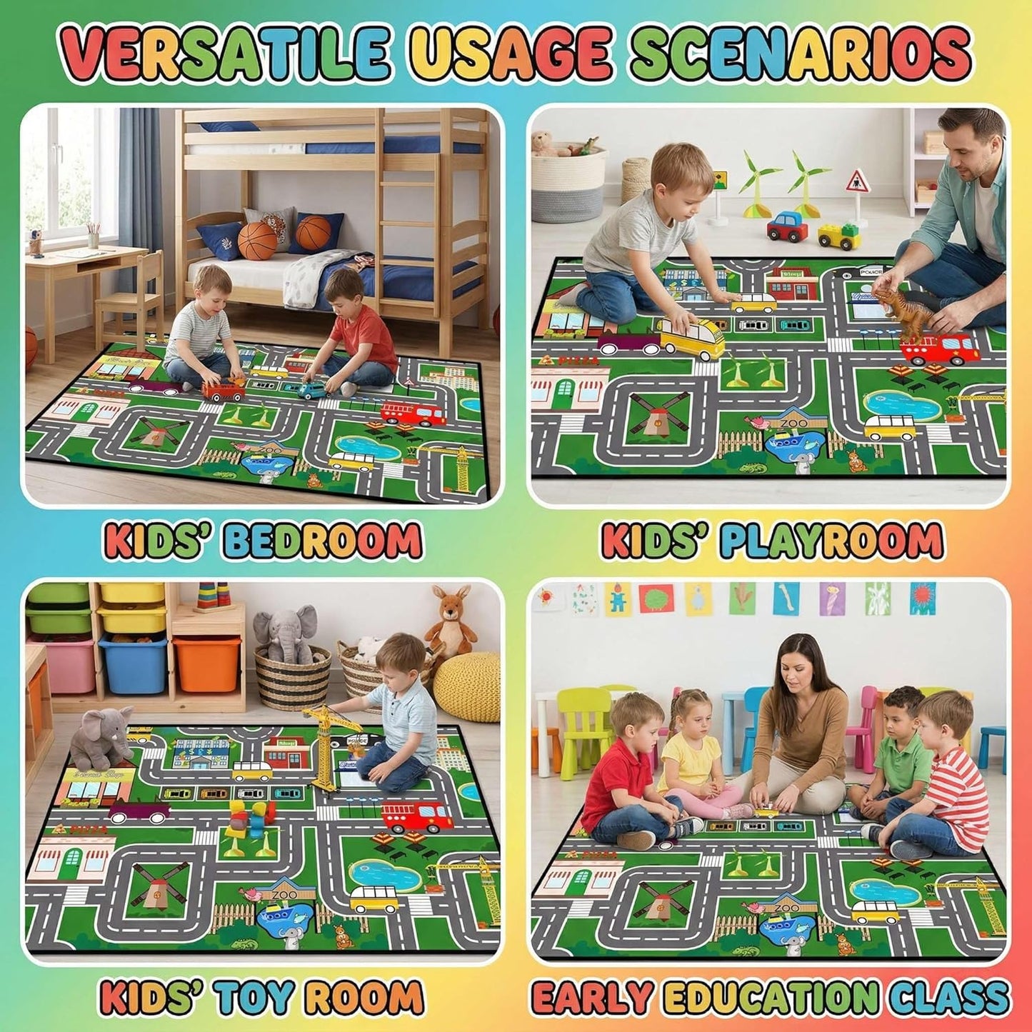 3x5 Car Rugs for Kids Toy - Car Track Carpet for Boys Road Rug for Bedroom Road Map Carpet for Kids Toy Play Mat Farm