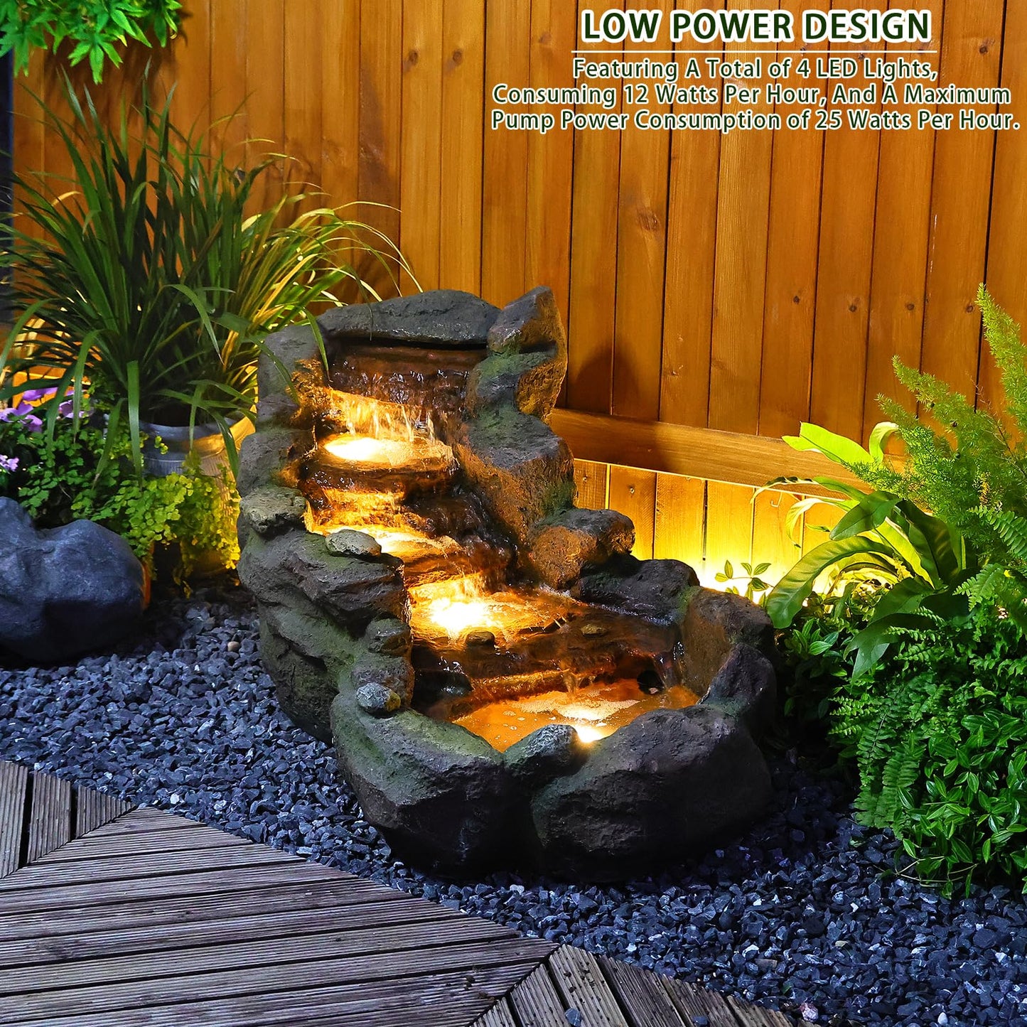 Bumilgar Garden Outdoor Water Fountain, 42.1" L Floor Standing Tiered Rock Outdoor Fountains with LED Lights and Pump for Garden, Backyard, Deck, Patio, Porch and Home Art Decor