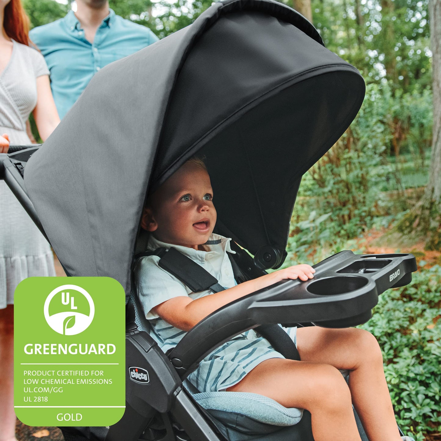 Chicco Bravo LE ClearTex Full-Size Stroller for Babies and Toddlers, UPF-Rated Canopy, GREENGUARD Gold Certified, Lightweight, One-Hand Compact Fold, Pewter/Grey