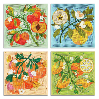 ICYANART 4 Pack Diamond Art Kits for Kids Fruit Gem Art Kit for Kids Ages 6-8-12 Small Diamond Art for Kids Gifts and Home Wall Decor 7x7inch