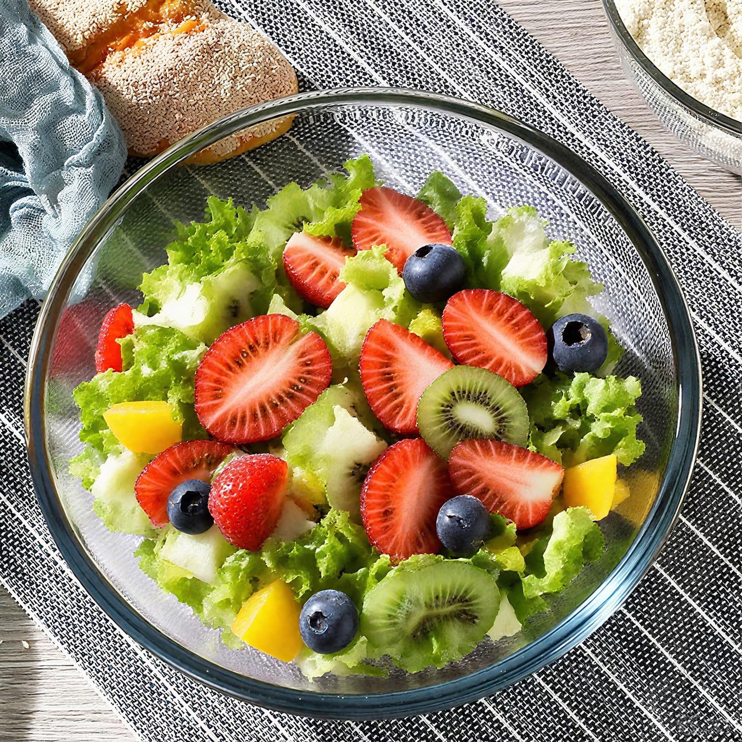 Yuixoseu 6.5 Quart Large Glass Mixing Bowls, Clear Glass Salad Bowls for Cooking, Salad Mixing, Fruit Bread Storage, Dishwasher, Microwave and Freezer