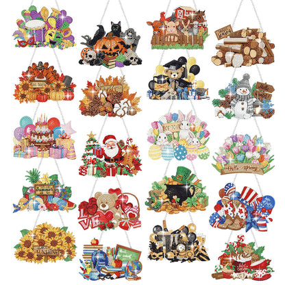 Chunful 20 Pcs Seasonal Diamond Art Wreath Kits Holidays Spring Summer 5d DIY Diamond Art Painting Hanging Sign 4th of July Ornament for Adult Office Holiday Wall Home Decoration(Festival)