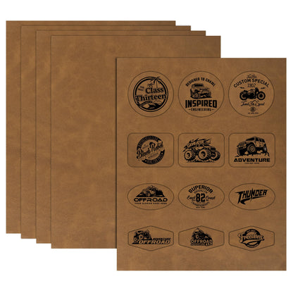 BUVKHMX 5 Pack Blank Laser Engravable Leatherette Sheets/Faux Leather Hat Patches for Laser Engraving with Heat Press Adhesive, Cut to Any Size & Shape for DIY Craft Material (Khaki)