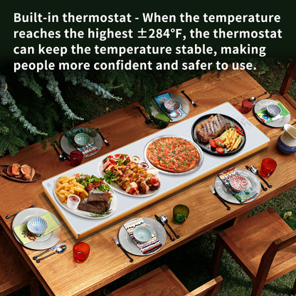 Electric Warming Tray (Extra Long 47.24”x11.81”)，Food Warmers for Parties Buffet & Gathering, Tempered Glass Warming Mat for Food with Adjustable Temperature Modes, White Chafing Dishes