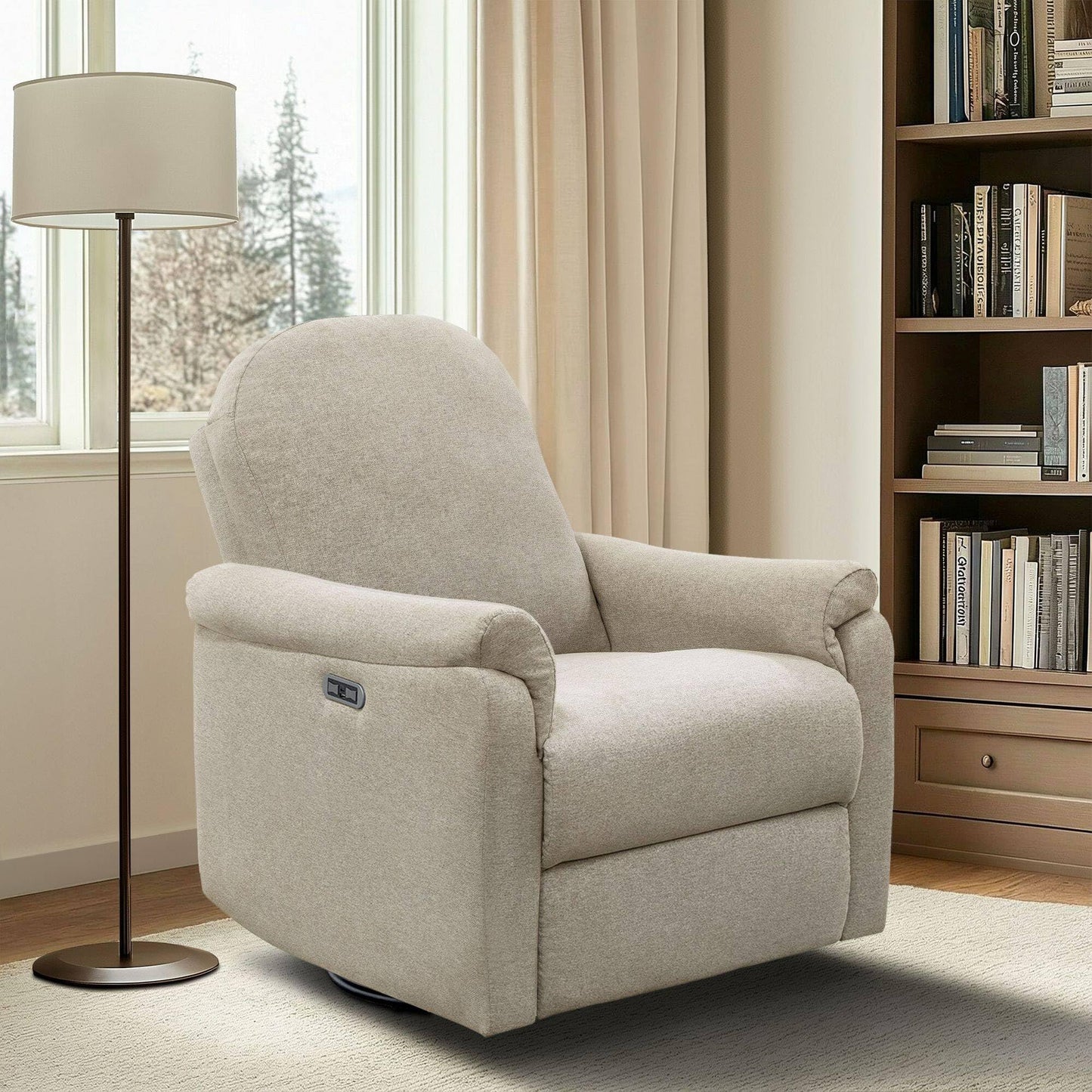 Madison Park Recliner & Rocking Chair: Glider Recliner Nursery Chair for Living Room & Bedroom, Swivel Rocker Recliner with a Rounded Back, Versatile 3-in-1 Accent Chair for Small Spaces, Beige
