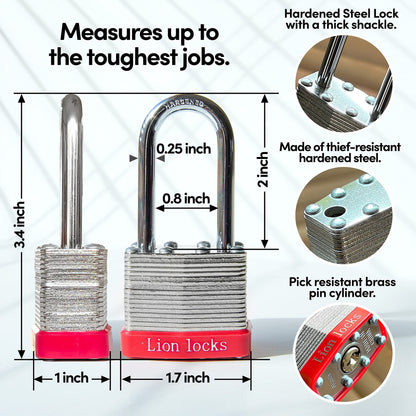 Lion Locks 24 Keyed Alike Padlocks with 2" Long Shackle, 48 Keys - Padlocks for Outdoor Use, Locks with Keys, Hardened Steel Case, Pick Resistant Brass Pin Cylinder for Hasp Latch, Locker, Gate