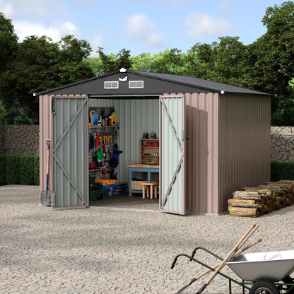 8x10 FT Metal Shed Outdoor Storage Shed with Solar Light, Lockable Door, Air Vents, Utility Sheds & Outdoor Storage, Durable Outside Storage Sheds for Backyard Patio Lawn