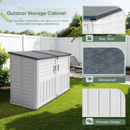 Devoko Resin Outdoor Storage Shed, 34 Cu Ft Outdoor Storage Cabinet with Shelf, Waterproof, Double Locks, Resin Storage for Trash Can, Garden Tools, Pool Supplies (Beige)