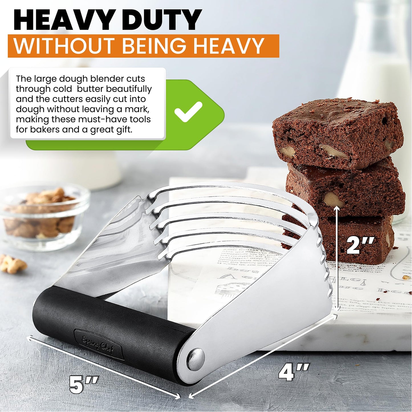 Spring Chef Large Dough Blender & Biscuit Cutter Set, Heavy Duty Stainless Steel Professional Pastry Cutter, Soft Grip, Black