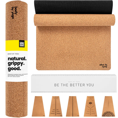 Luxury Cork Yoga Mat - Non Slip, Extra Thick Grip. Thicker, Longer, and Wider for More Comfort and Support. Tough Enough For Hot Yoga. Natural, Non Toxic, and Eco Friendly. Optional Alignment Lines.