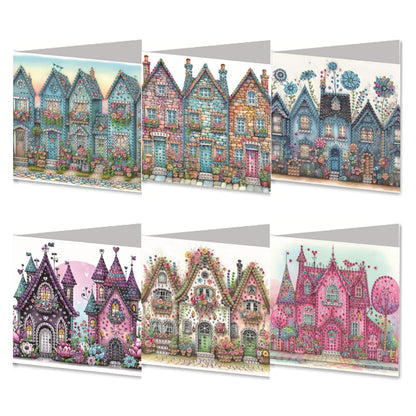 MaiYiYi 6 Packs DIY House Diamond Painting Greeting Cards Kit, Flower Diamond Art Cards with Envelopes, Thank You Card for Family Friends Holiday Birthday