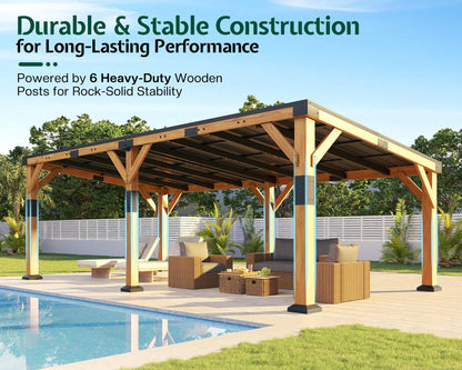 Jocisland 12' x 24' Cedar Wood Gazebo with Sloped Galvanized Steel Roof, Hardtop Gazebo Pavilion with Durable, Rot-Resistant Construction, Permanent Outdoor Pergola for Backyard, Garden & Deck