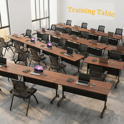 JNMDLAKO Modular Folding Conference Table with Locking Wheels, 10 Pack Flip Top Mobile Training Table, Modern Meeting Seminar Tables for Office, Hotel Conference Room(10,Walnut,47" L x 23" W x 29" H)