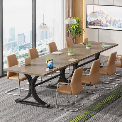 Tribesigns 10.5FT Conference Table, Modern Meeting Table for 8-10 People, Rectangle Seminar Boardroom Table for Office Conference Room with Stylish Legs (2, Grey + Black)
