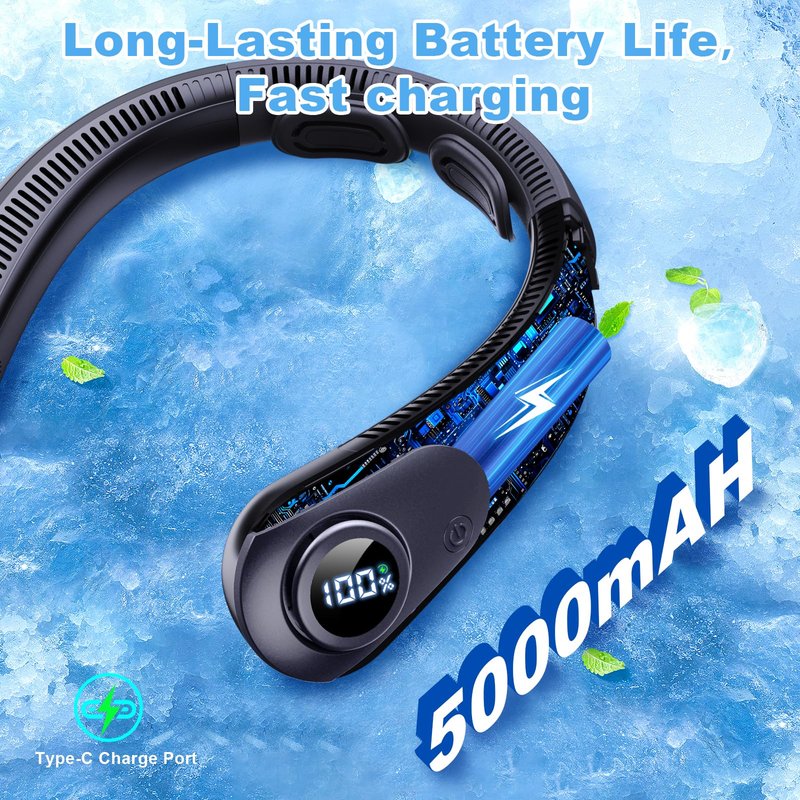 Portable Neck Fan that Blow Cold Air, LED Display, Rechargeable Hands-Free Wearable Cooling Personal Fan, 5 Speed, Neck Support, Bladeless Neck Air Conditioner, Gifts for Women/Men, Hot Flashes