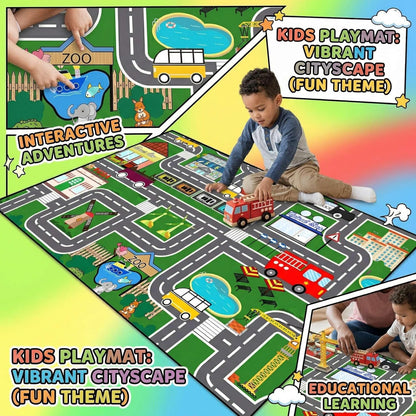 3x5 Car Rugs for Kids Toy - Car Track Carpet for Boys Road Rug for Bedroom Road Map Carpet for Kids Toy Play Mat Farm