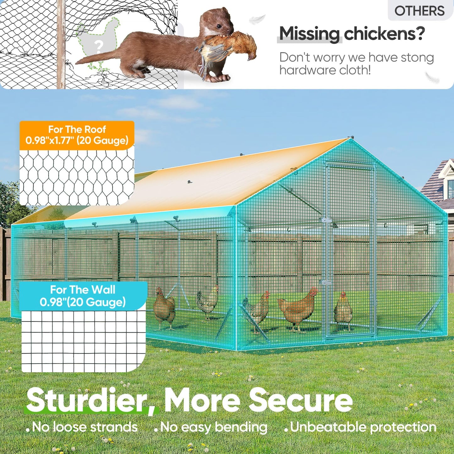 Quictent Large Metal Chicken Coop Run for 30+ Poultry with Metallic Perch, Side Hardware Cloth & Cover, Advanced Series Outdoor Walk-in Cage Hen Duck Rabbit Dog Pen Yard Farm House, 18x9x6.6FT