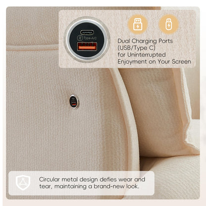 ERYE 47" Chenille Upholstered Accent Chair Wide Seat Armchair for Living Room Bedroom, Modern Upholstered Armchair W/ 2 Pillows and USB-C Ports for Home Apartment Office