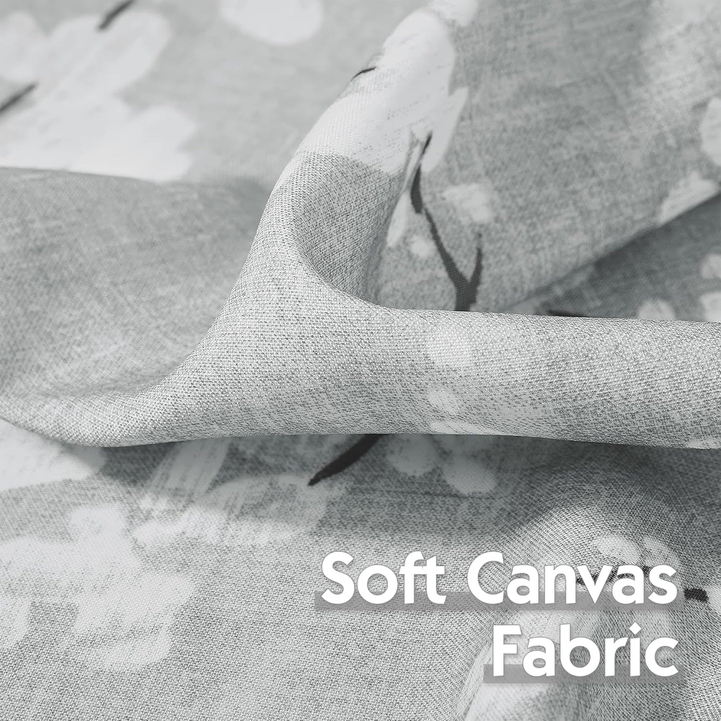 FMFUNCTEX Gray White Floral Printed Bathroom Tier Curtains, 36 Inches Long, 2 Panels Set for Kitchen, Living Room,