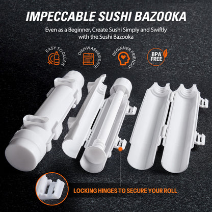 ISSEVE Sushi Making Kit Sushi Bazooka Maker with Bamboo Mats and Chopsticks, Paddle, Spreader, Sushi Knife, DIY Sushi Roller Machine