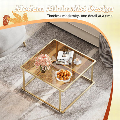 26.4 26.4in, WLIVE Coffee Table, Glass Coffee Table for Living Room, Modern Small Coffee Table with Tempered Glass