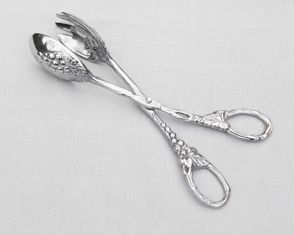 Arthur Court Designs Grape Pattern Heavy Duty Aluminum Serving Tongs, 10.5 inch Long, Polished Salad Servers