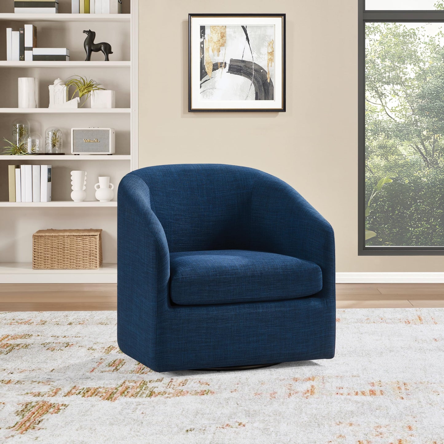 OSP Home Furnishings Parker Upholstered Swivel Tub Accent Chair, Navy Blue Fabric