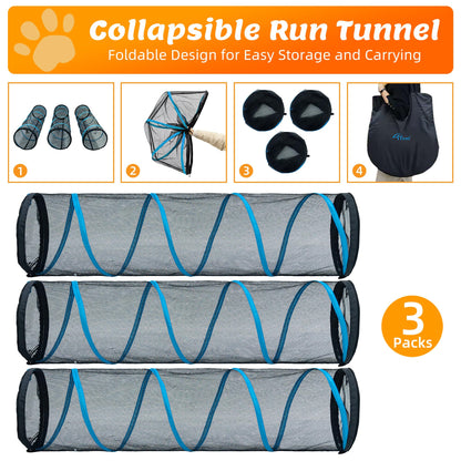 ITENT Cat Play Tunnel-for Indoors and Outdoors,Cat Tunnel Outdoor, Kitty Outdoor Enclosure, Cat Enclosures Easy to Connect with Two Zipper Doors,Product Size 59'' x 18'',3pcs /Set,Blue,3 Packs
