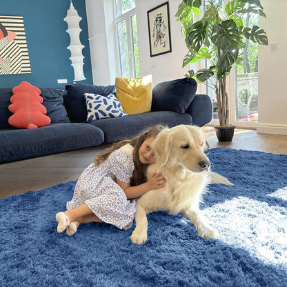 OLANLY Area Rug - Soft Fluffy Shaggy Design | Machine Washable 4x5.9 ft - Perfect for Living Room & Nursery Decor, Blue