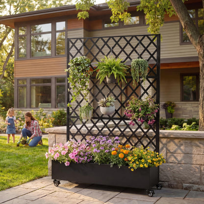 Discover the Joy of Gardening with Our Metal Raised Garden Bed with Wheels and Trellis – 73"x47"x16” for Climbing Plants, Vegetables & Vines, Featuring Privacy Screen and Drainage Holes!
