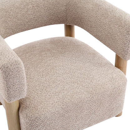 Christopher Knight Home Carly Low Profile Accent Chair, Round Backrest Side Chair, Living Room Armchair with Boucle Fabric Cushion, Comfy Reading Chair for Bedroom, Wooden Single Lounge Sofa, Wheat