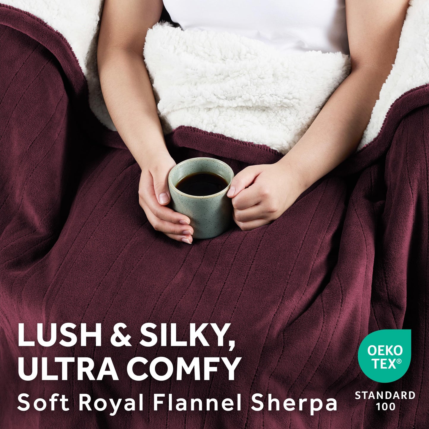 Sunbeam Electric Throw Royal Mink Sherpa Heated Blanket, 4 Heat Settings, 4-Hour Auto Shut-Off, Fast Heating, Luxurious and Ultra Comfy, Night Fog Color, 50" x 60"