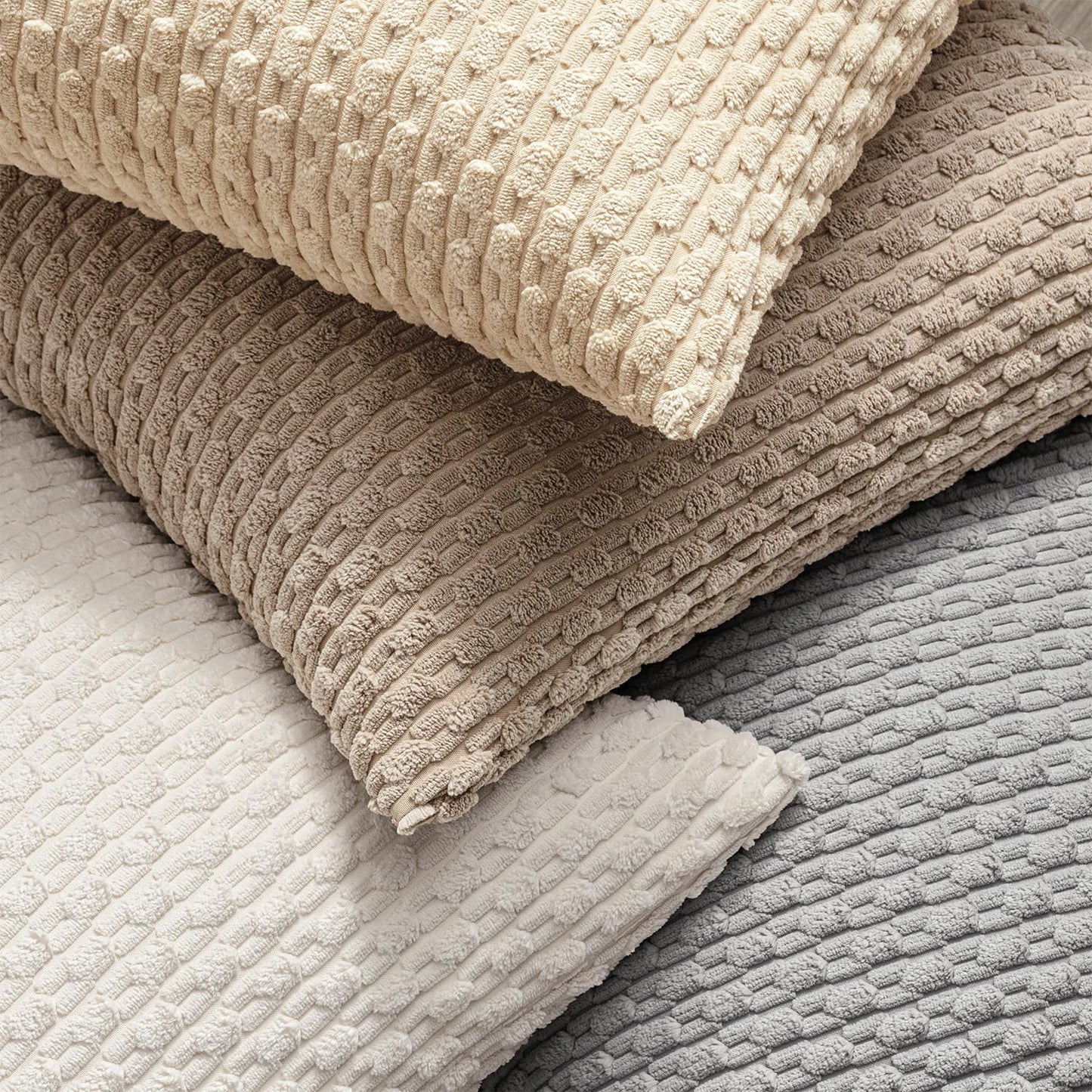MIULEE Pack of 2 Decorative Throw Pillow Covers 18x18 Inch Soft Boho Striped Textured Corduroy Pillow Covers Modern Farmhouse Home Decor for Couch Bed Sofa Living Room Neutral Light Brown