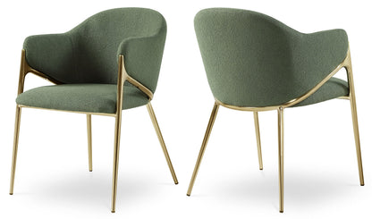 Meridian Furniture 559Green-C Nial Collection Modern | Contemporary Dining Chair with Rich Green Boucle Fabric, Iron Frame in Brushed Brass Finish, 22.5" W x 24.5" D x 31.5" H, Green, Set of 2