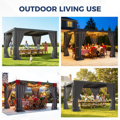 10' x 12' Louvered Pergola, Outdoor Pergola with Metal Adjustable Louvered Roof & Gutter System, Hardtop Patio Gazebo for Backyard, Patio, Garden, Dark Gray