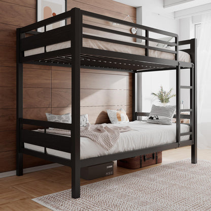 Einhomn Bunk Bed Twin Over Twin, Heavy Duty Metal Bed with Ladder and Full-Length Guardrail, Under-Bed Storage Space, No Box Spring Needed, Noise Free, Black