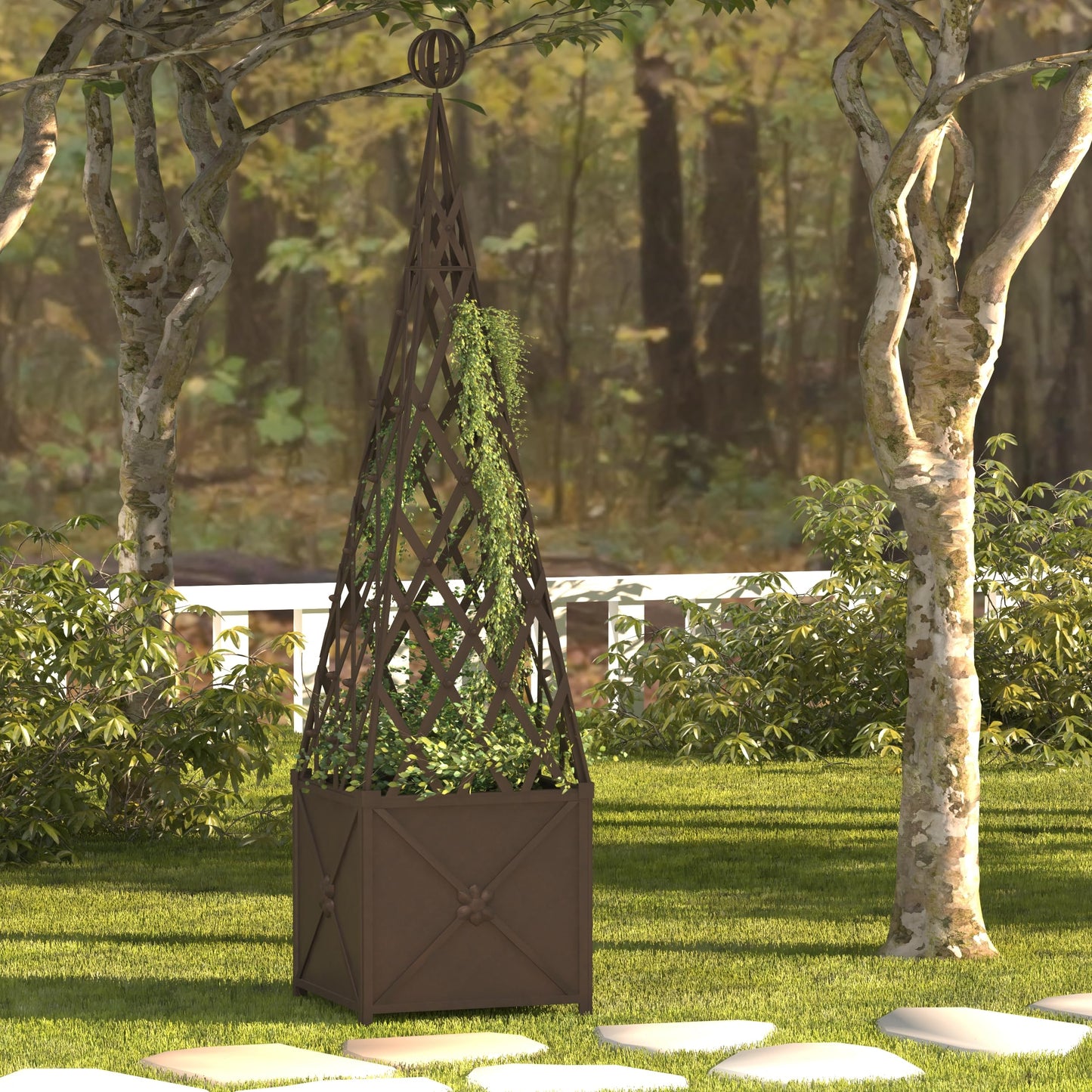 SAFAVIEH Outdoor Patio Furniture Collection - Caledonia Brown Iron Trellis Planter, Tall Weather-Resistant Garden Box (PAT5048B)