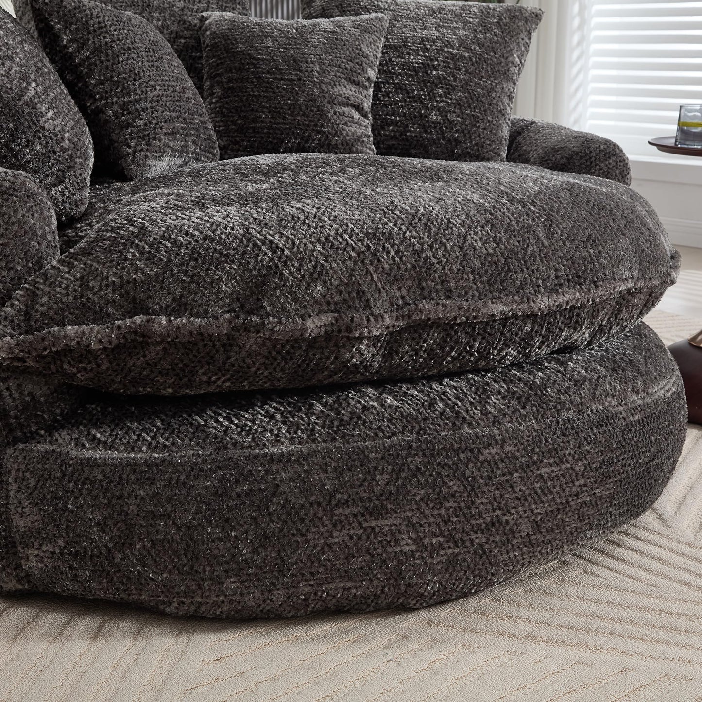 LITVZ Oversized Round Chaise Lounge Indoor, Comfy Round Boneless Sofa Chair with Extra Deep Seat, Cozy Memory Foam Cuddle Circle Couch and 5 Pillows for Reading Living Room