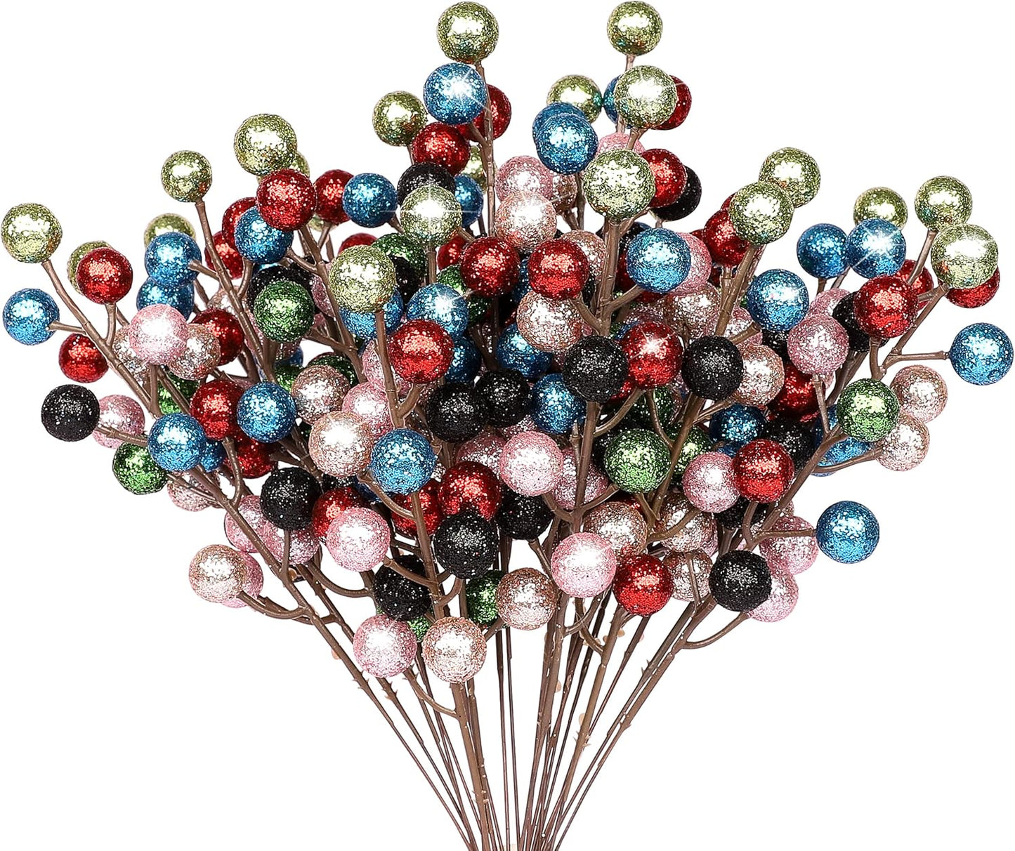 24 Pack HOHOTIME Artificial Berry Stems Branches, Christmas Faux Holly Colorful Berries Branches Ornaments