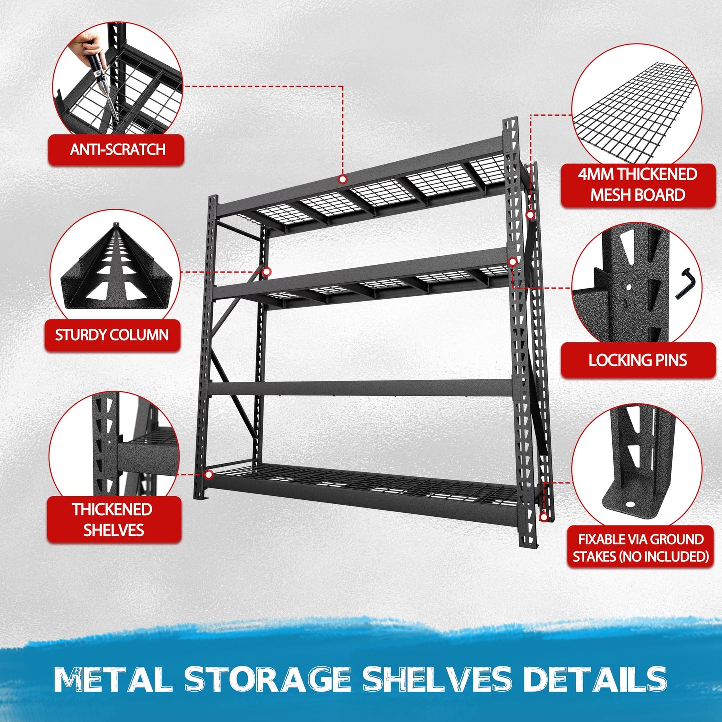 MUPATER 91" W x 24" D x 87" H Industrial Storage Shelving, 8000 Pound Load Capacity, 4-Tier Heavy Duty Adjustable Shelves, Metal Garage Storage Rack for Warehouse, Garage, Kitchen