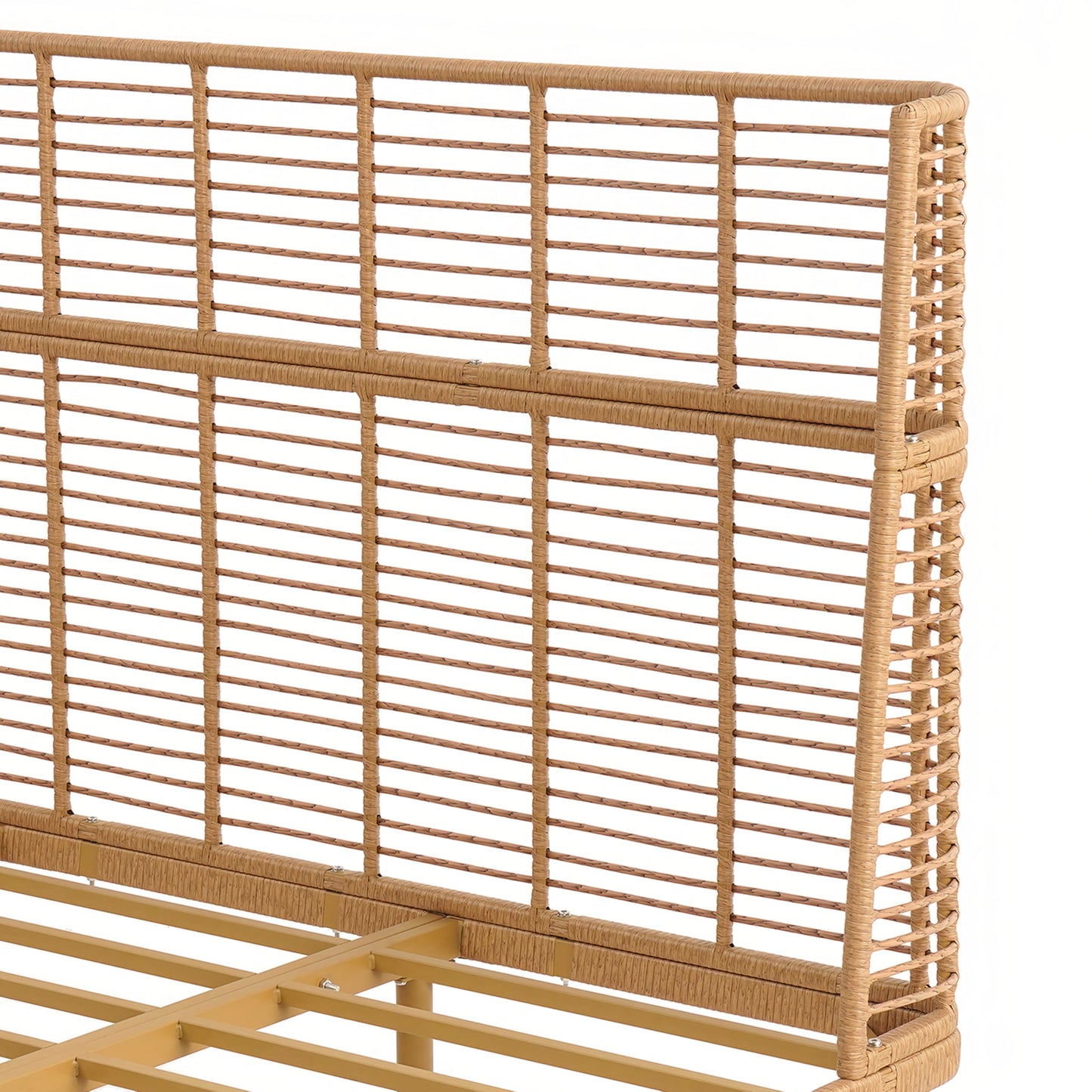 Christopher Knight Home Lamar Boho Rattan King Bed Frame and Headboard, Farmhouse PE Wicker King Size Bed Frame, Metal King Platform Bed Frame, No Box Spring Needed, Easy Assembly, Natural Finish