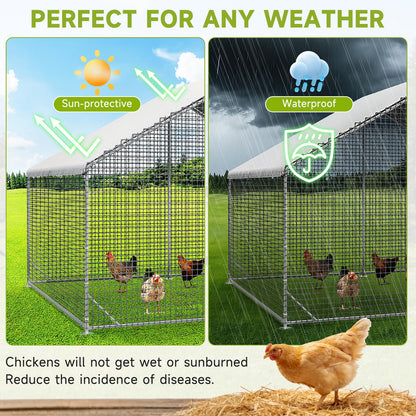 LEVELEVE Large Walk-in Chicken Coop with Chicken Run, Galvanized Poultry Enclosure with Waterproof Anti-UV Cover and Security Lock, Ideal for Rabbit, Duck, Backyard and Farm Yard, 19.7'x 9.8'x 6.6'