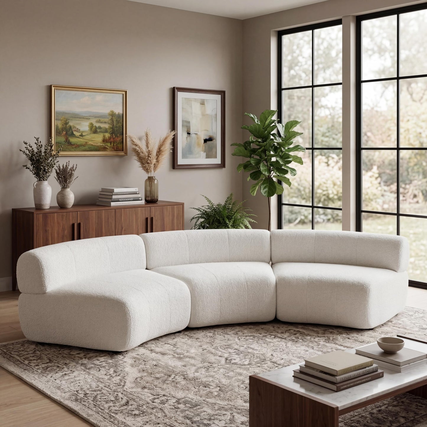 Christopher Knight Home Amino 118.5" Modular Sectional Sofa Chair, Modern Curved 3-Seater Large Sofa Couches, Comfy Upholstered Sectional Cloud Couch for Living Room, No Assembly Required, Beige