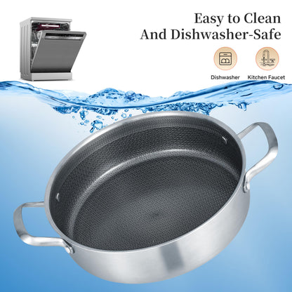 Inqibee 6 QT Hybrid Nonstick Saute Pan with Lid, Tri-Ply Stainless Steel 12 Inch Deep Frying Pan Cookware, Induction Compatible, All Cooktops, Oven & Dishwasher Safe