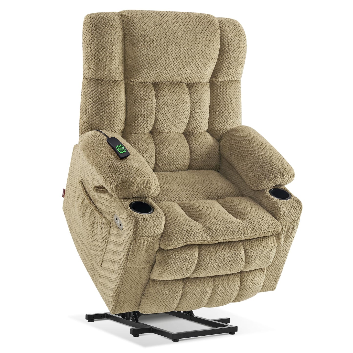 MCombo Dual Motor Power Lift Recliner Chair with Massage and Heat for Elderly People, Infinite Position, USB Ports, Cup Holders, Fabric 7890 (Medium, Beige)